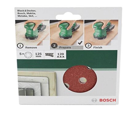 Bosch Eksantirik Zımpara Kağıdı 5'li 125 mm 120 Kum 8 Delik 2609256A25